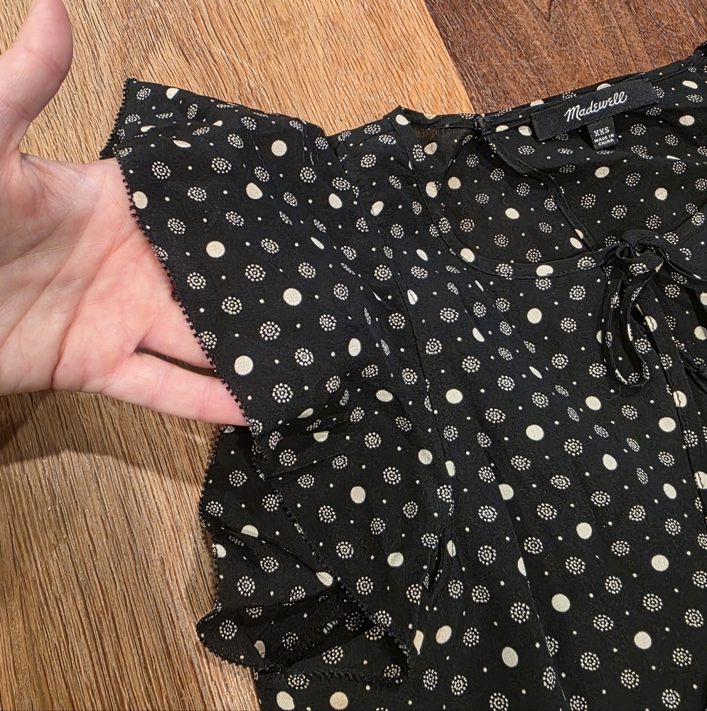 Madewell Silk Petal Play Romper Black Polka Dot Size XXS - Picture 6 of 9